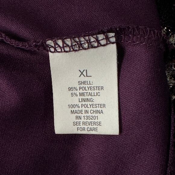 Roz & Ali X-Large Top Chevron Lace Overlay Stretch 3/4 Sleeves Round Neck Purple - Picture 9 of 10